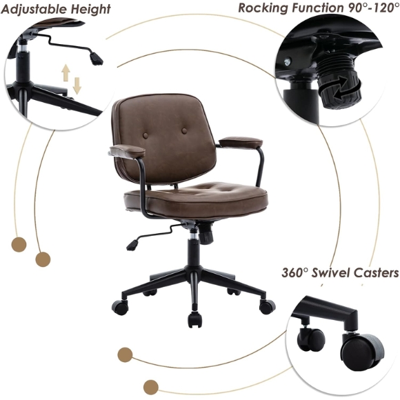 Ghế văn phòng nhỏ gọn bọc da màu nâu sang trọng: SG - 8511 - $hienthicat